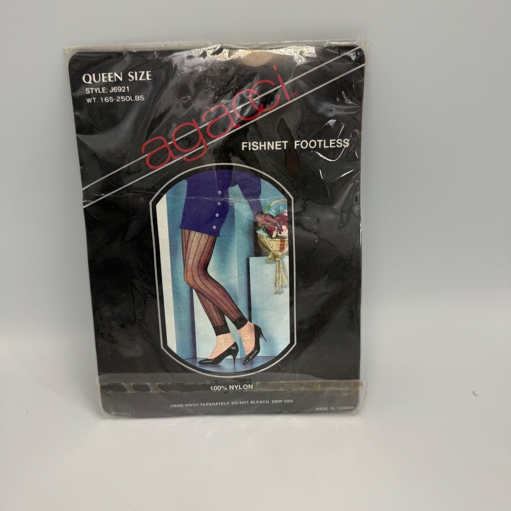 VIntage 80s Agacci Black Fishnet Footless Tights Queen Size Style J6921 Goth New